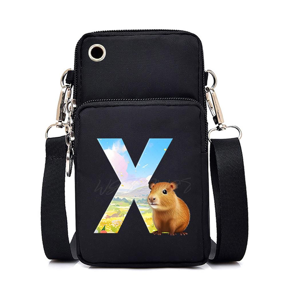 Letter Print Black Messenger Bag Casual Portable Mobile Phone Bag