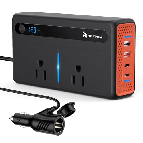 Roypow Inverter, 200 W, Converts DC 12 V to AC 100 V, Car Voltage