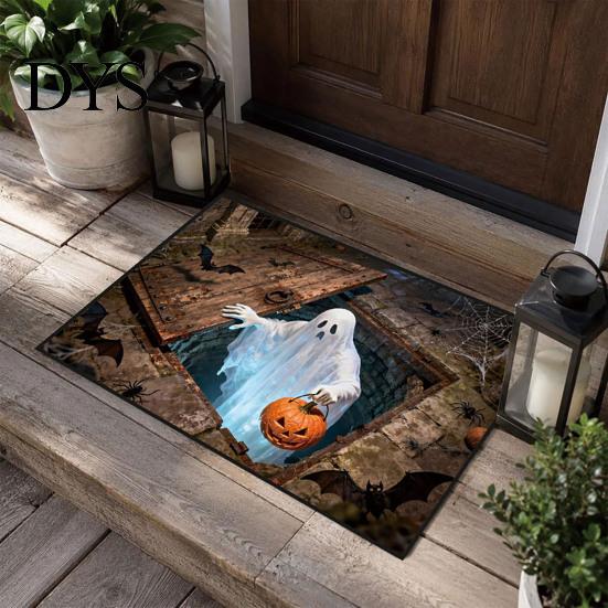 Non-slip Entrance Mat for Indoor 3D Halloween Rug, Spooky Skeleton Depth Pattern Durable Washable Door Rug Absorbent Front Bathroom Entryway