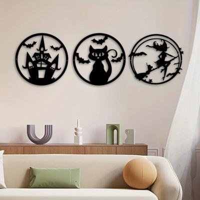 Metal Wall Decoration - Halloween Witch, Cat, Bat, and Castle Pattern Frameless Pendant | Creative Iron Art Wall Decor