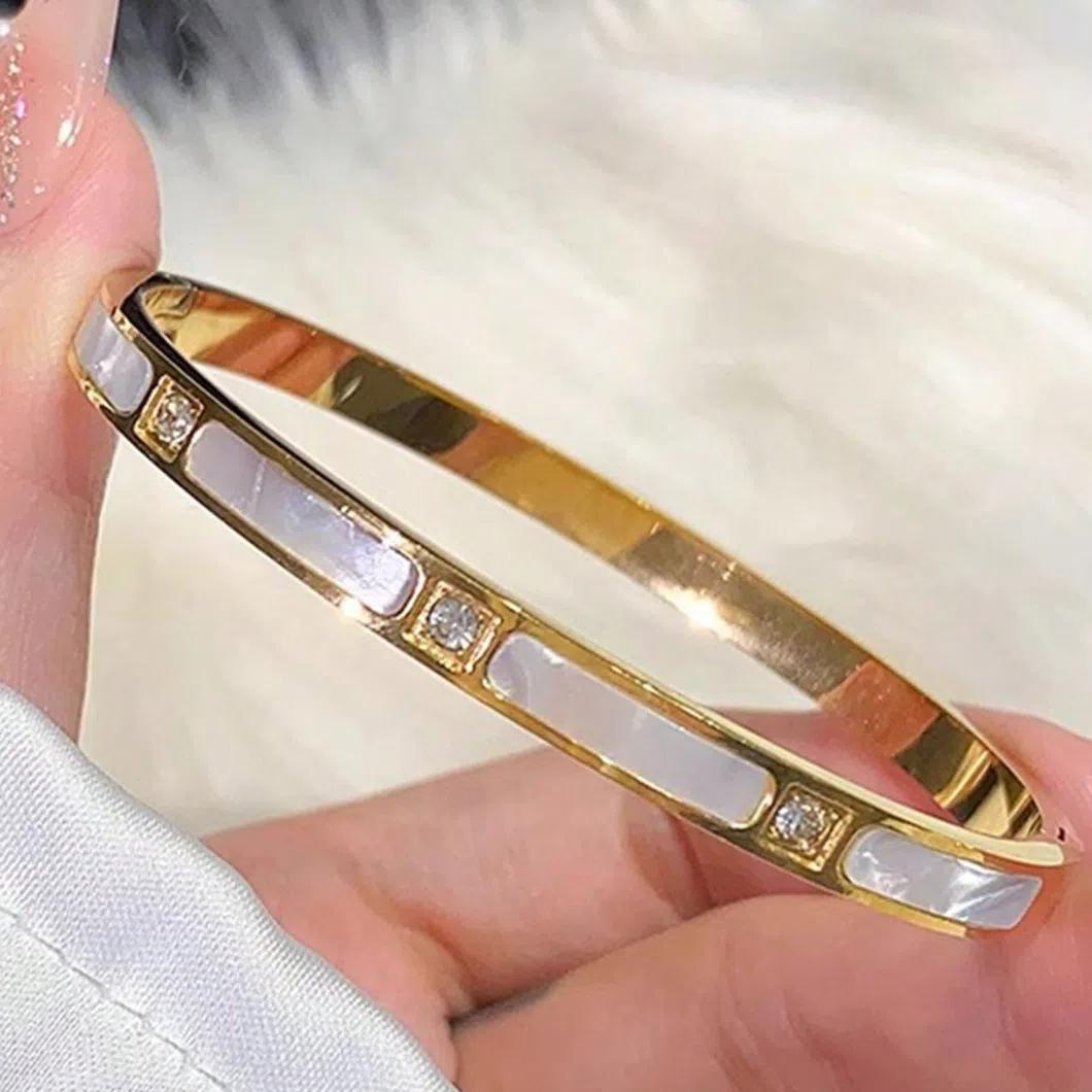 

Браслет из золота, титана, нержавеющей стали, инкрустированный цирконием, позолоченный, серебряный, классический, простой стиль, розовое платье, подходящее для повседневной носки женщин