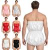 Men Waterproof High Cut Bodysuit Strapless Elastic Band Glossy Swimwear Romper Clubwear Adaptive Clothes for Beach