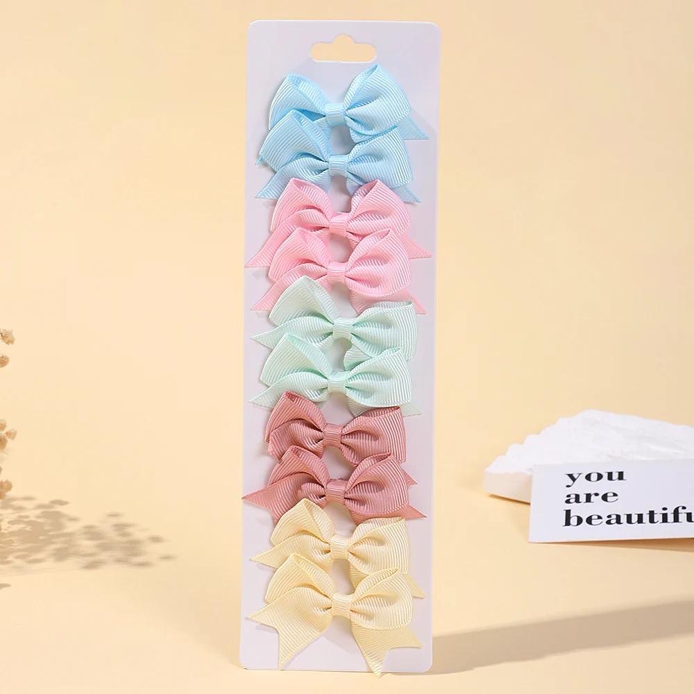 10Pcs/Set Classical Solid Ribbon Bow Hair Clips for Kids Girl Handmade Bows Hairpin Barrettes Headwear Children Hair Accessories