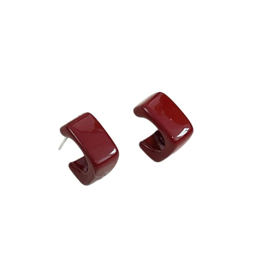 Lightweight Dark Red Drip Glaze Stud Earrings Acrylic Hoop Earrings C-Shaped Earrings Wedding