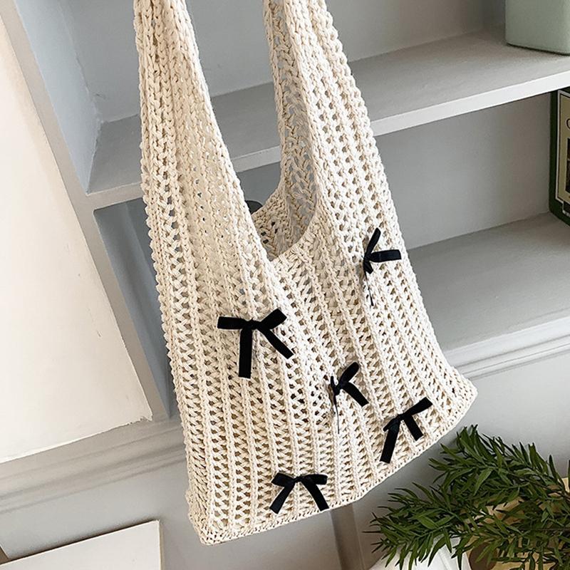 Yogodlns Bow Design Knitting Shopper Shopping Bag Female Shoulder Bags For Women Korean Fashion Soft Handbags Trend Travel Tote Bag