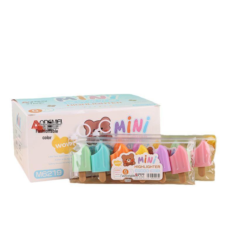 Set di 6 Mini Pennarelli Fluorescenti - Design Carino a Cartone Animato, Perfetti per Studenti delle Elementari. Evidenziatori Piccoli, Portatili e Colorati.