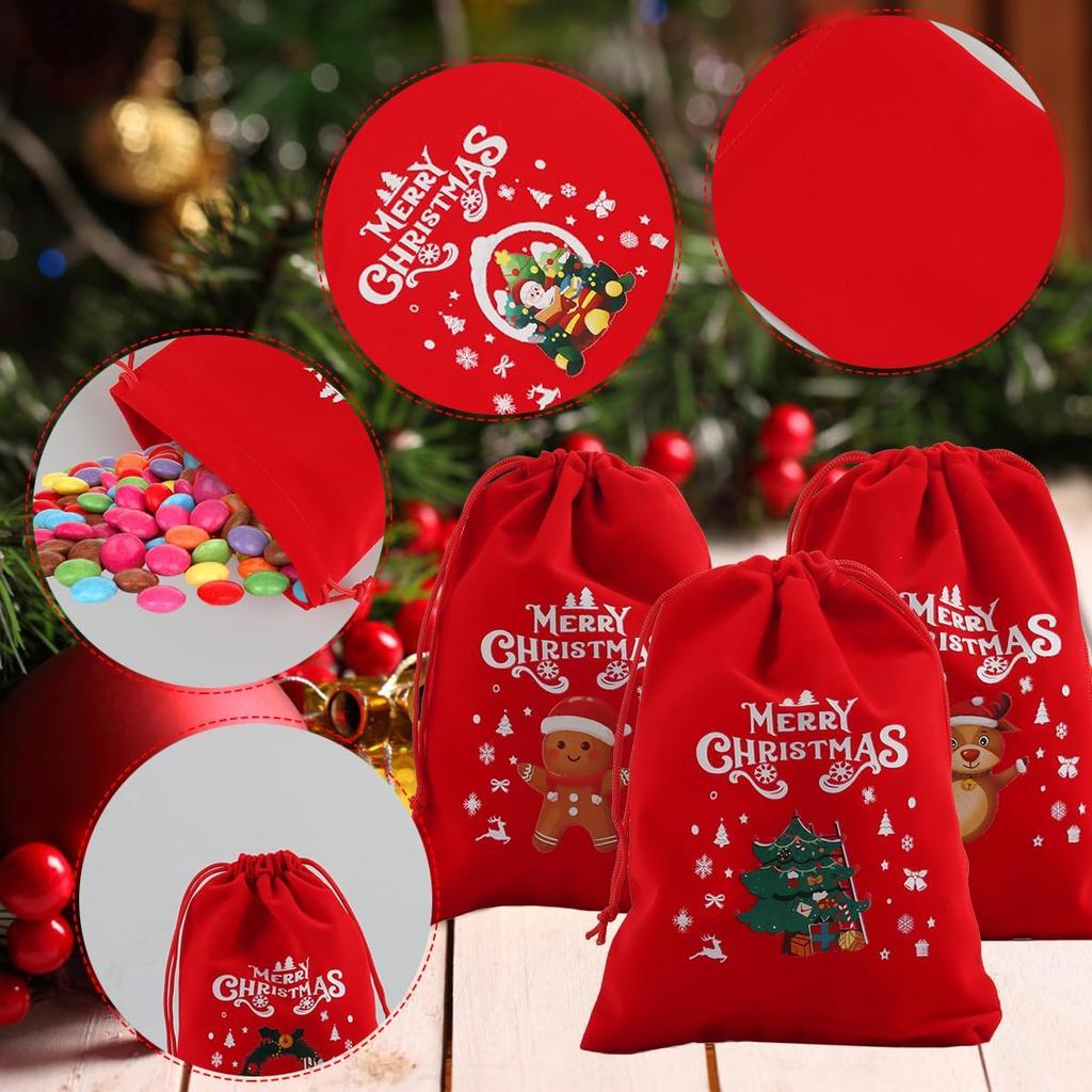 Merry Christmas Velvet Drawstring Gifts Bags Candy Snack Pouches Xmas Kids Gift Packaging Bag New Year Party Storage Organizer