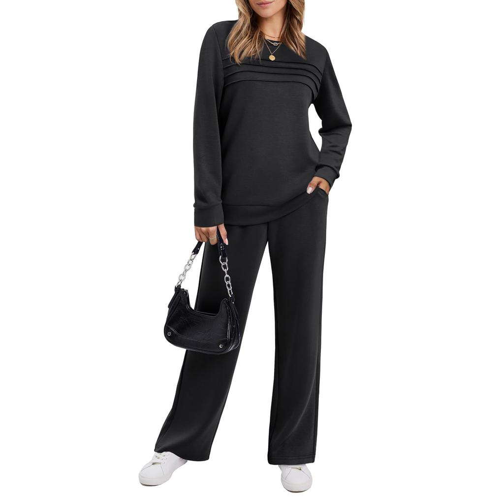 Damen Rundhals-Sweatshirt Weitbeinige Sweatpants Lässiger Anzug Sportbekleidungsset