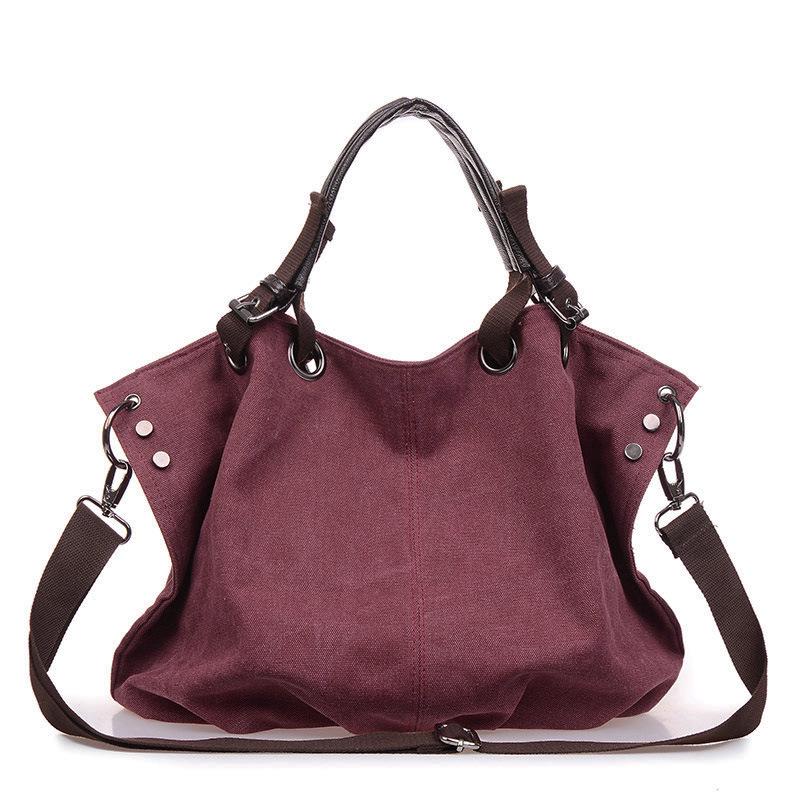 

Женская повседневная холщовая сумка в европейском и американском стиле - Большая вместительная сумка, ручная, на плечо и через плечо кофейный/фиолетовый