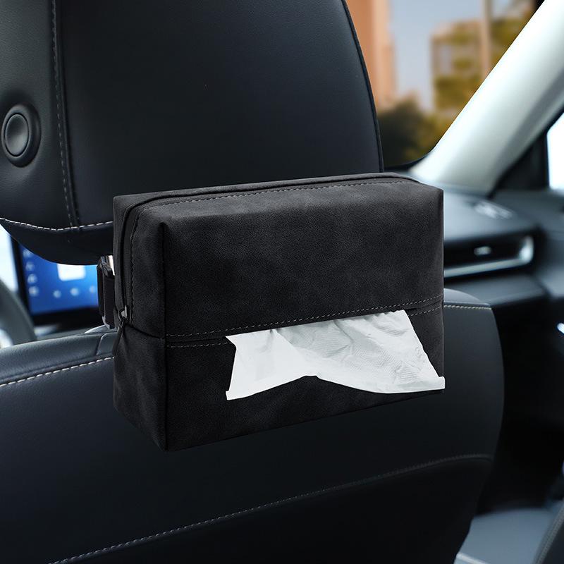 Suede Car Tissue Holder – Universal Hanging Drawstring Box for All Car Models