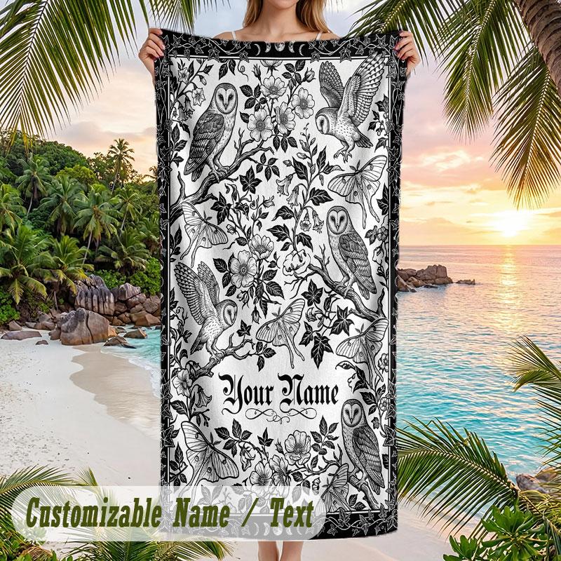 Otters Lily Pond Theme Quick Dry Beach Towel Custom Name Text Print Large Sand Resistant Towel Beach Vacation
