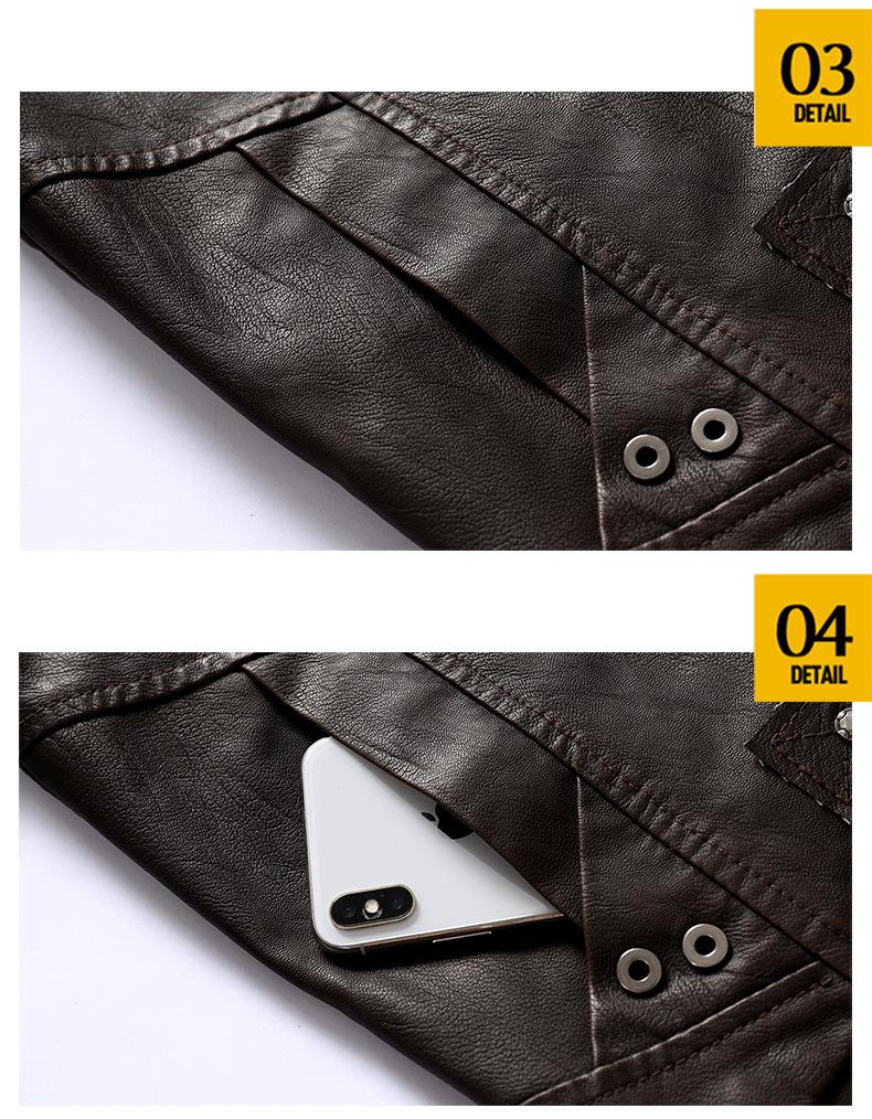 Herren Europäische & Amerikanische Slim Fit PU-Leder Motorradjacke mit Stehkragen und Plüschfutter