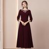 Zhilian Angola Red Handmade Rhinestone Seven-Sleeve High-Waist A-Line Long Dress (Spring 2026)