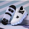 Zapatos de Patinaje para Estudiantes Botón Giratorio Patines de Cuatro Ruedas Zapatos de Roller Patinaje sobre Ruedas Extraíbles Zapatillas Brillantes para Niños