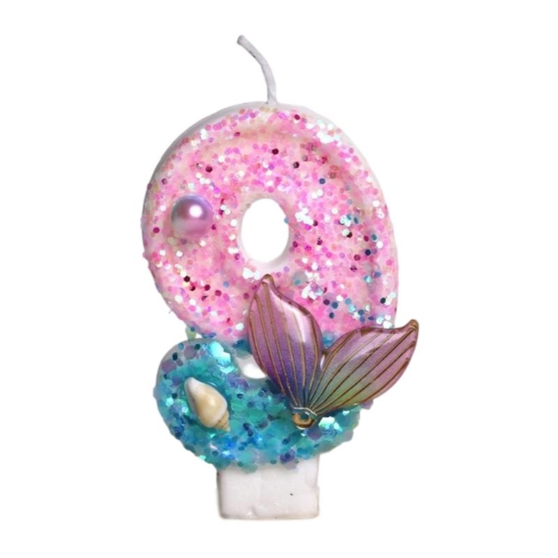 Ocean Mermaids Themed Birthday Number Candle Paraffins Wax Safe For Kids Girls Parties And Cake Toppers Decorations