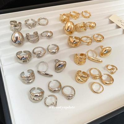 Anillo Abierto Irregular Brillante de Frijol Europeo y Americano - Elegante, Versátil Anillo de Dedo Índice de Lujo Ligero para Mujeres.