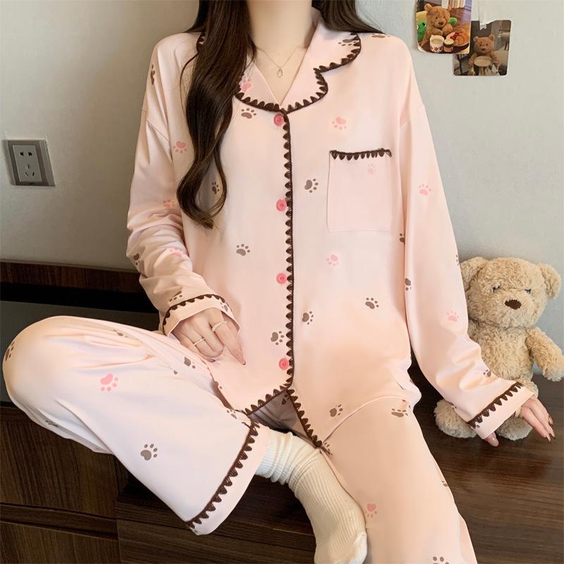 Roter gepunkteter Pyjama Damen High-End Frühling und Herbst Cartoon Muschel bestickter Rand Langarm Loungewear Set