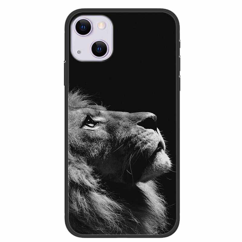 For iPhone 14/14 Plus Case Black Silicone Soft TPU Luxury Flower Animal Back Cover For iPhone 14/14 Plus New Shells for iPhone14