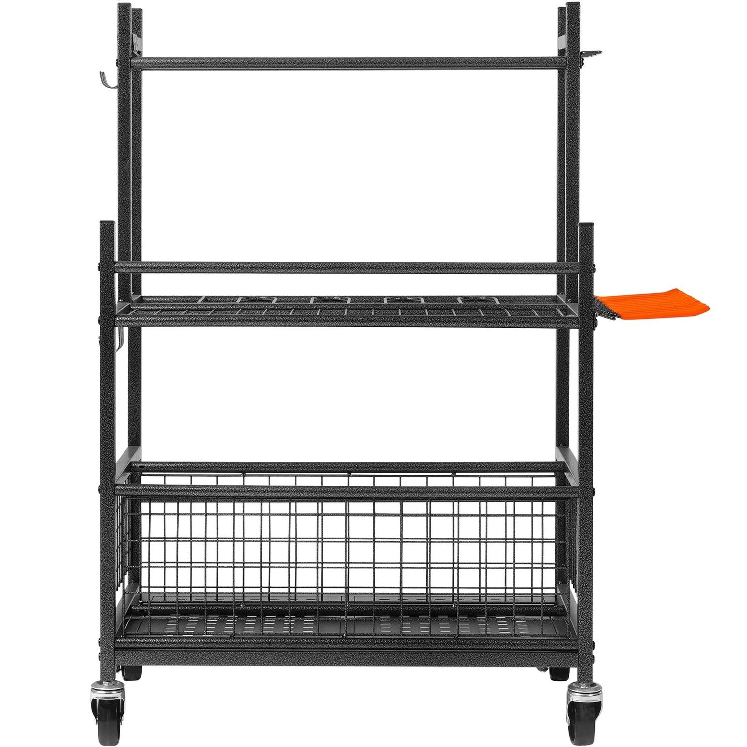 Organisateur d'outils de jardin, 16 emplacements avec crochets, Tour porte-outils de jardin avec roues pour l'organisation et le rangement du garage, Peut contenir des outils à long manche/râteau/balai,