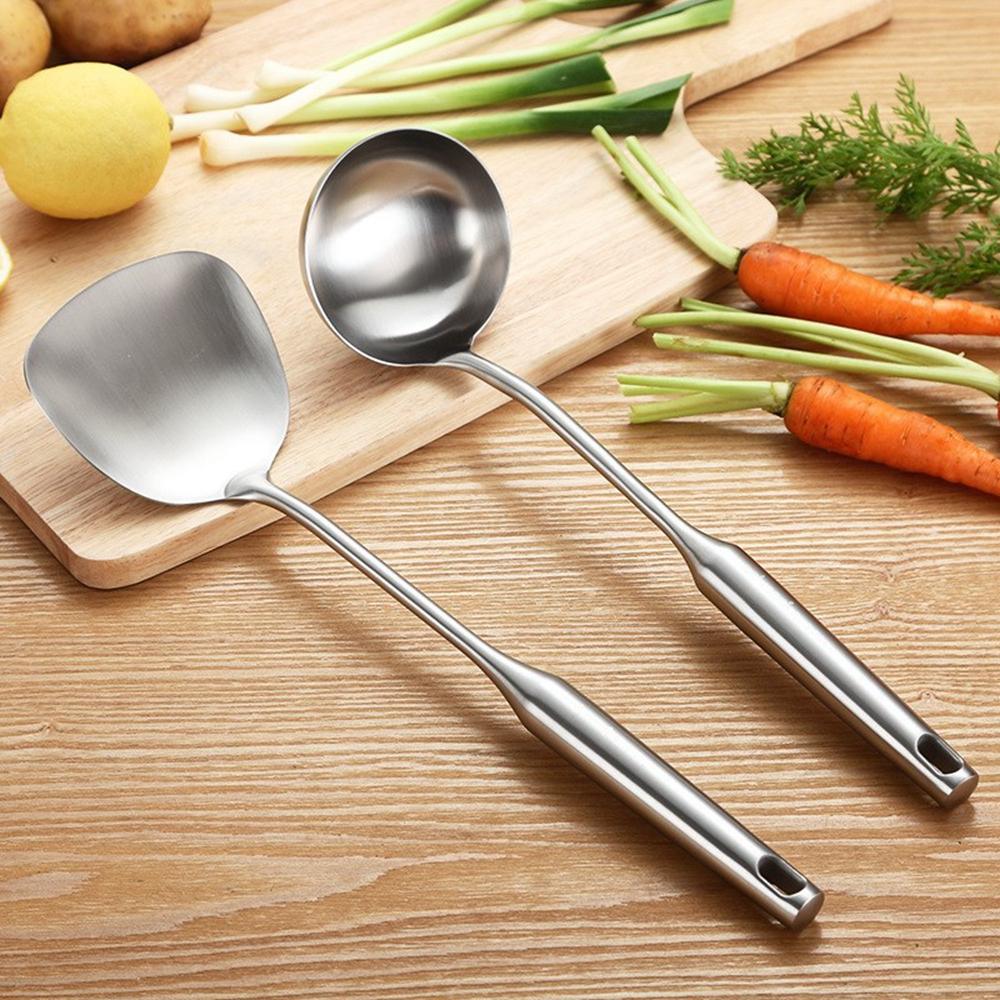 304 Stainless Steel Long Handle Kitchenware Ladle Spoon Cooking Tool Set Wok Shovel Soup Ladle