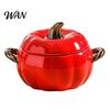 Ciotola da Zuppa con Coperchio, Manico Doppio, Zucca, Adatta al Microonde, Decorativa, Pratica, Regalo Cucina per Casa, Ciotola in Ceramica, Pentola Resistente al Calore per Stufati