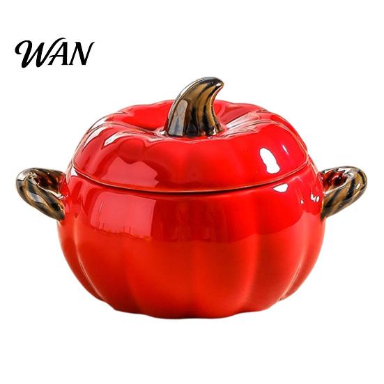 Ciotola da Zuppa con Coperchio, Manico Doppio, Zucca, Adatta al Microonde, Decorativa, Pratica, Regalo Cucina per Casa, Ciotola in Ceramica, Pentola Resistente al Calore per Stufati