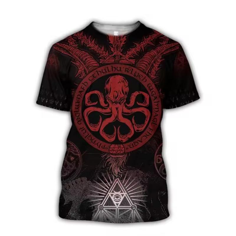 Men'S New Summer 3d Printing Hd Printed O-Collar Short Sleeve T-Shirt Ocean Octopus Art Personality Retro Plus Size Loose Top