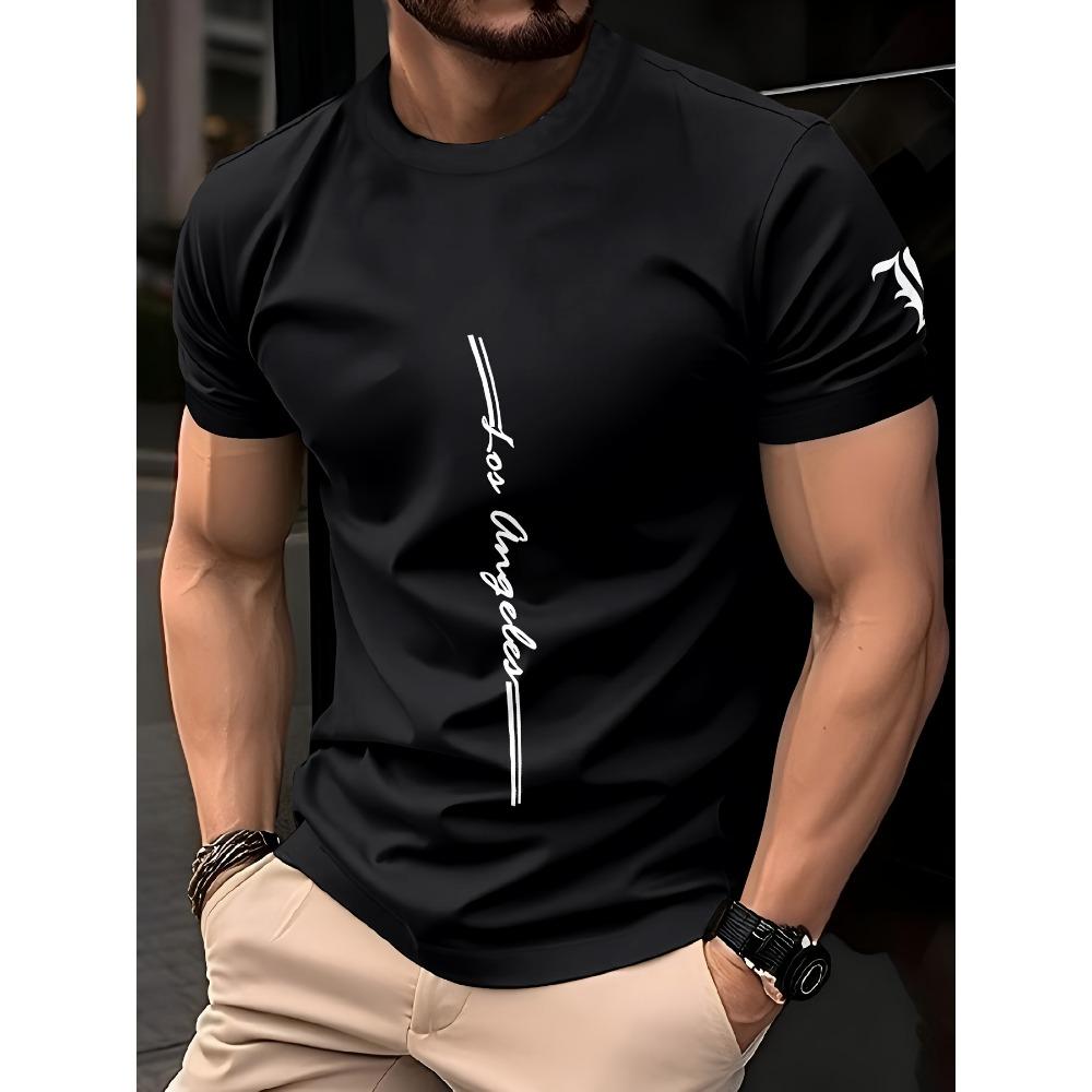 Men's quick drying breathable loose training round neck T-shirt with letter patterns printed on the fabric, durable and suitable for outdoor leisure