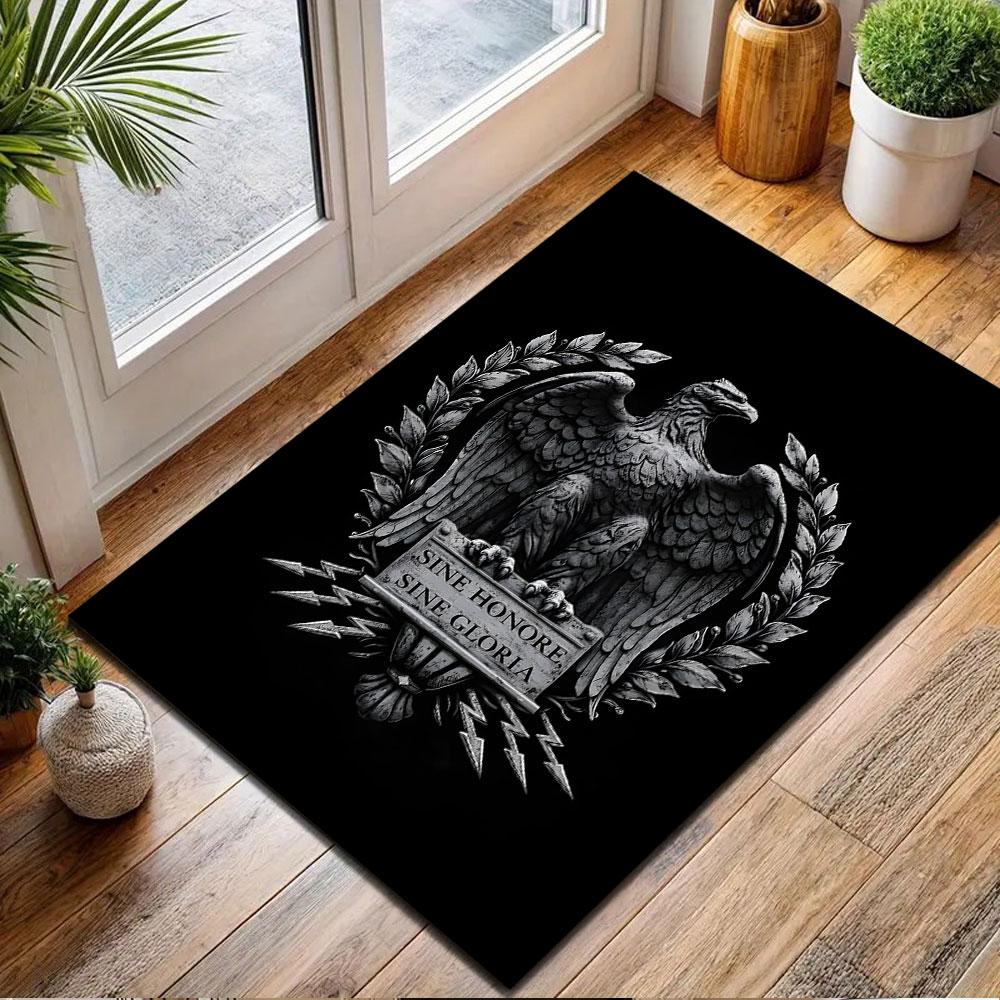 Eagle Emblem with Latin Motto Design Patterned carpet, non slip mat suitable for living room and bedroom sofas