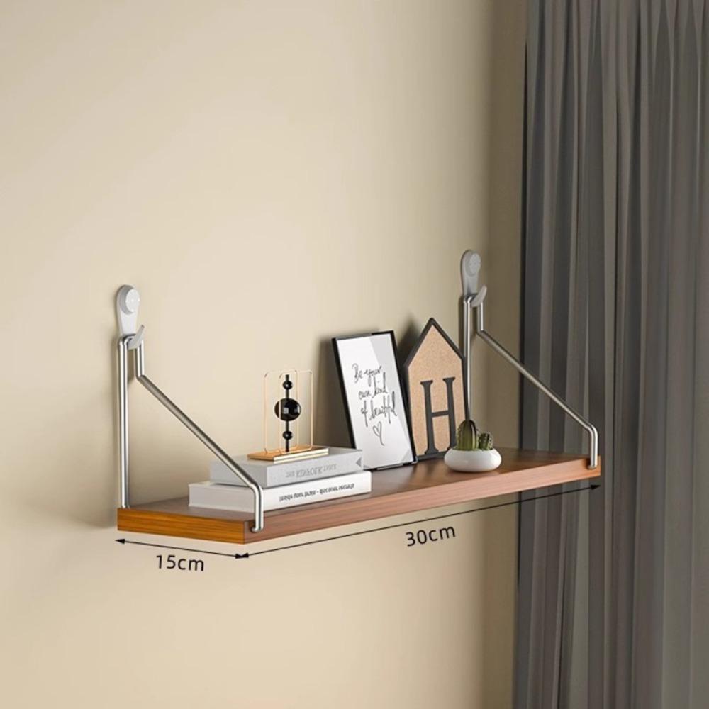 Wooden Material Wall Shelf Wall Mounted Hanging Organizers Storage Shelf No-Punch Design Bookshelf Living Room