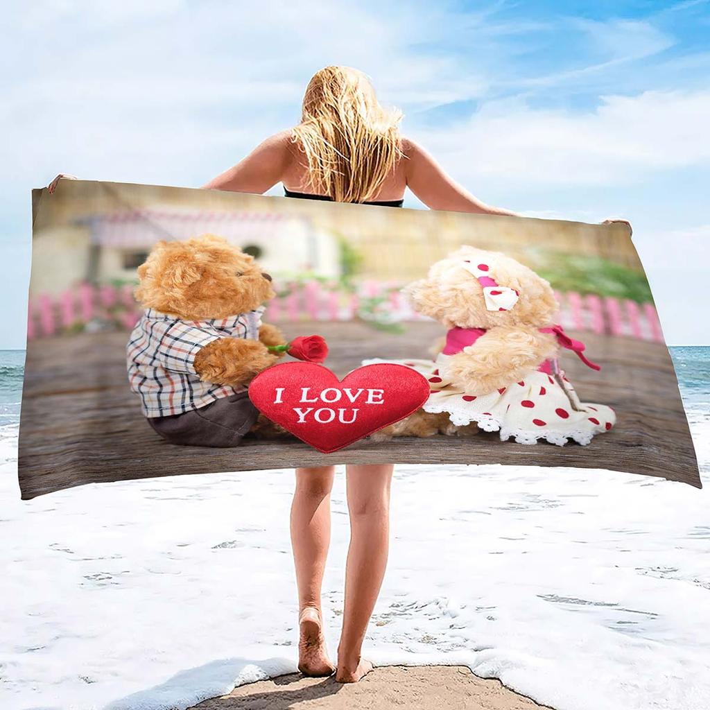 Love Series Pattern Seaside Vacation Beach Towel Swimming Bath Towel Microfiber Towel