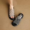 Fashion Women's New Summer Round Toe Open Toe Woven Breathable Genuine Leather Sheepskin Thick Sole Low Heel Fashion Slippers