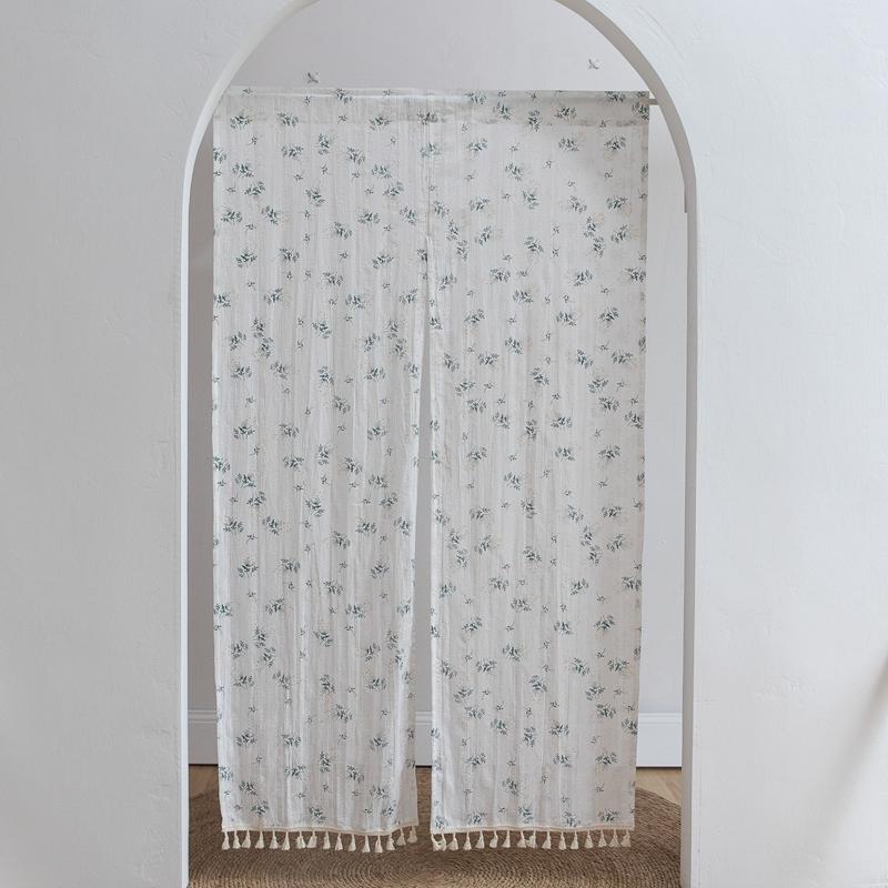 

Plain Korean Style Simple Floral Cotton Fabric Door Curtain Home Perforation-free Short Curtain Retro Decor Door Valance W85 x H90cm&Rod Pocket