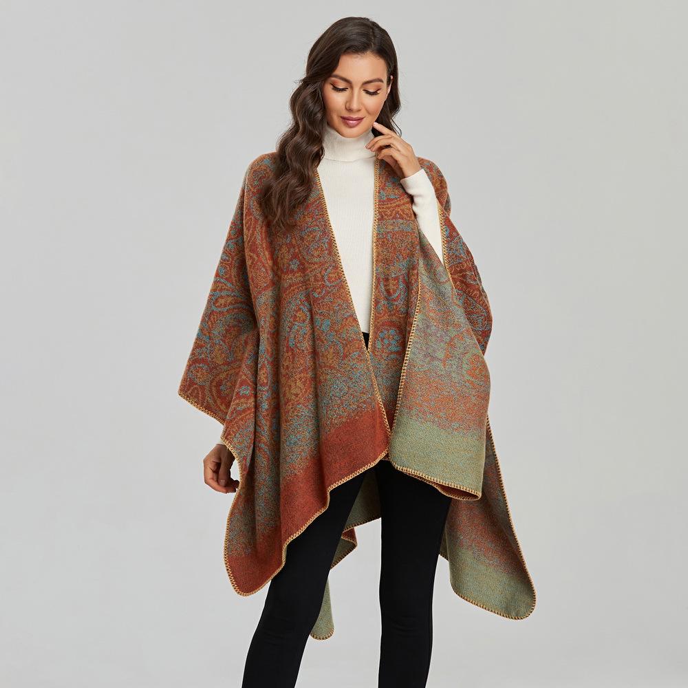 Women's Retro Ethnic Style Thickened Scarf Shawl Cape for Autumn & Winter
