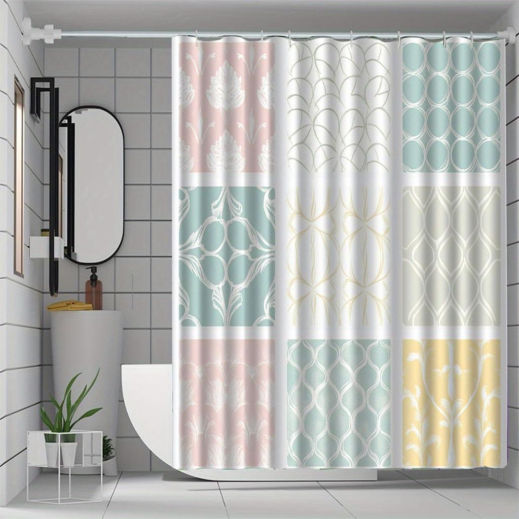 1pc Colorful Line Pattern Shower Curtain with Hooks, Bathroom Partition, Bathroom Accessories, Home Decoration