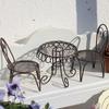 Yousheng Dollhouse Miniature Bistro Table/Chairs/Beach Umbrella Accessories, Metal 1:12 Scale Miniatures, Outdoor Coffee/Tea Furniture, Fairy Garden