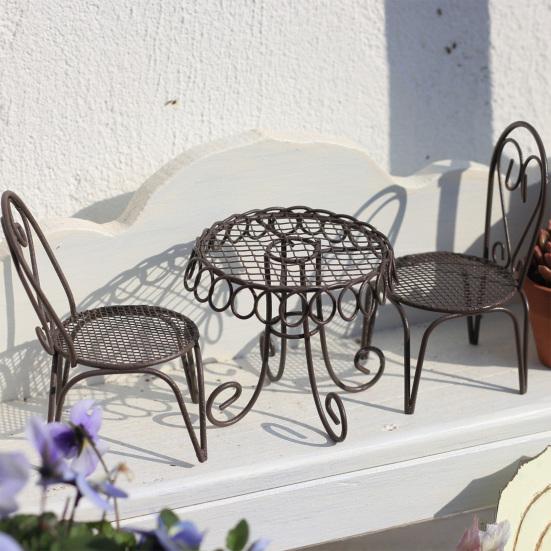 Yousheng Dollhouse Miniature Bistro Table/Chairs/Beach Umbrella Accessories, Metal 1:12 Scale Miniatures, Outdoor Coffee/Tea Furniture, Fairy Garden