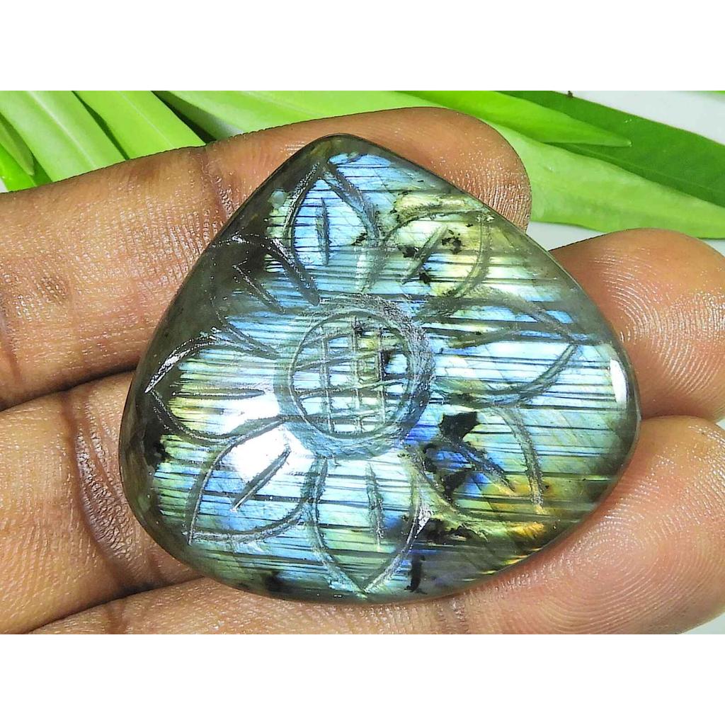 Natural Labradorirte Carving Heart Mineral Cabochon Loose Gemstone 37X41MM SK-2986