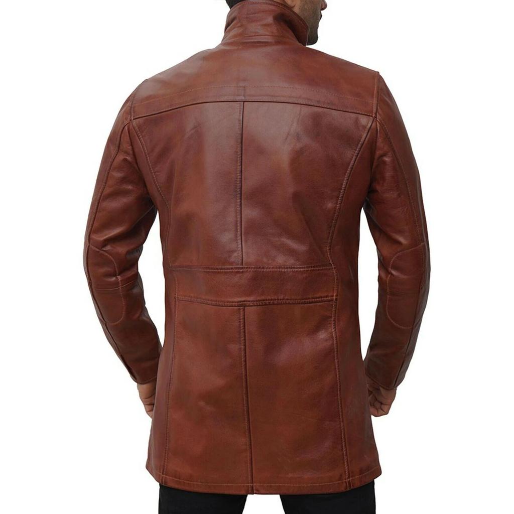 Abrigo Trench Marrón de Halloween Elegante Formal Casual para Hombre Cuero Genuino Piel de Cordero