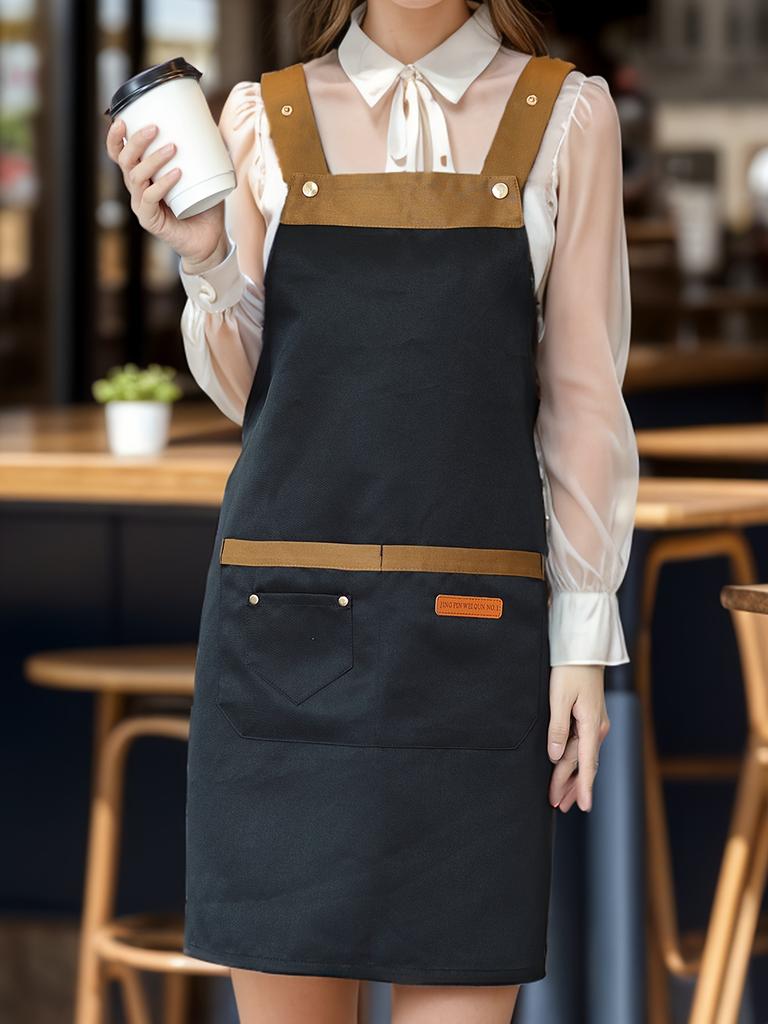 1pc Unisex Adjustable Apron with Pockets,Polyester 100% Non-Stretch, Regular Fit, Sleeveless, H-Shaped Hem, Woven for Cooking, Baking,Restaurant Staff