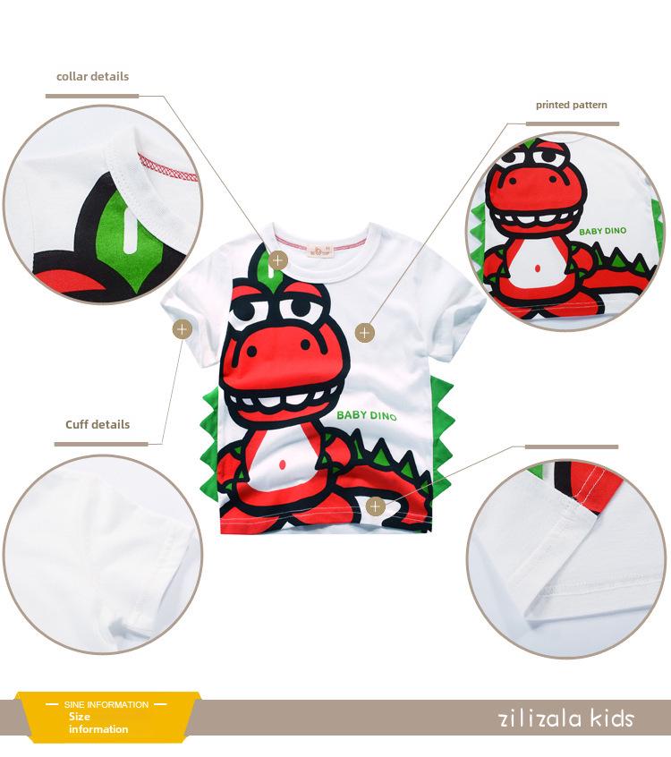 Koszulka z dinozaurem w stylu koreańskim dla chłopców - Kolekcja Lato 2025