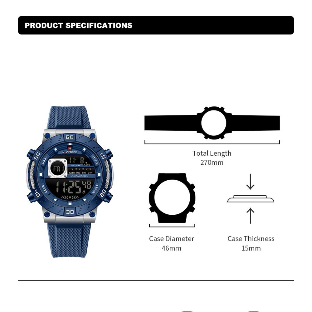Naviforce Men's Sports LCD Digital Watch Silicone Strap Waterproof Night Mode Chronograph Week Multifunctional Outdoor Men's Boy Watch NF9241T