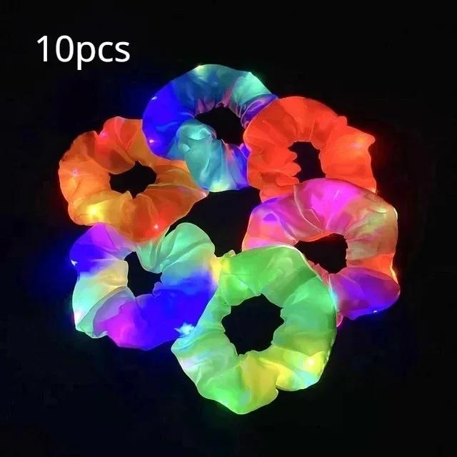 

10/20 шт./лот светодиодные светящиеся резинки для волос, держатели для хвостиков, головные уборы, эластичные атласные резинки для волос, аксессуары для волос для девочек на вечеринку