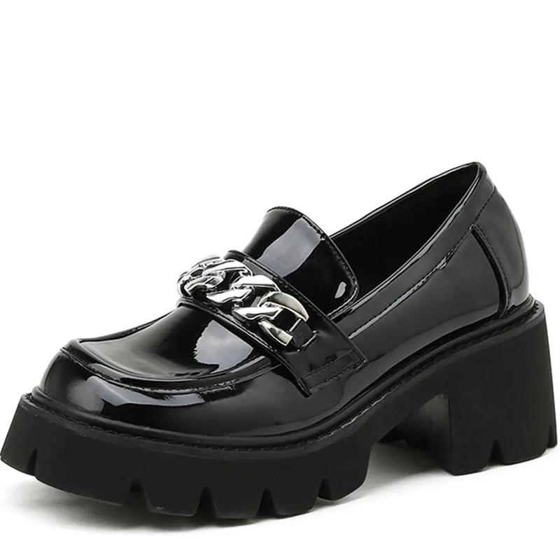Fashion Luxury Shoes Women Heels Platform Heels Chain Designer Shoes Woman Pumps Black Sneakers Patent Leather Women's Loafers Heel Shoe