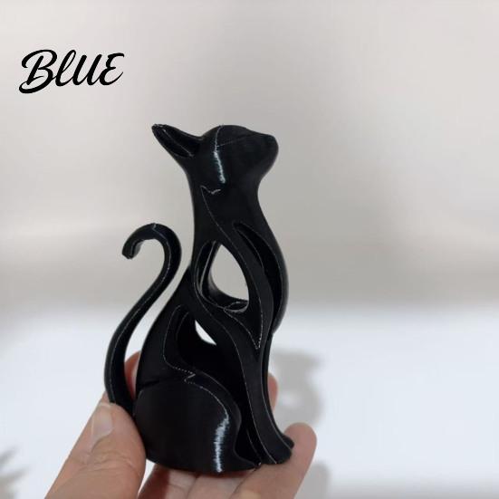 PLA Cat Sculpture 3D Printed Hollow Figurine Modern Black White Kitten Statue