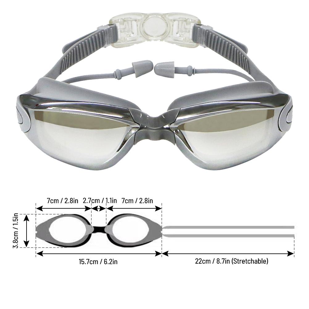 Swimming Goggles with Attached Earplugs Anti-Fog No Leaking Comfortable Electroplated Swim Goggles with Box for Adult Women Men Youth
