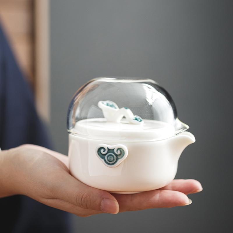 Ceramic Quick Tea Cup One Pot Three Cups White Porcelain Portable Tea Brewing Pot