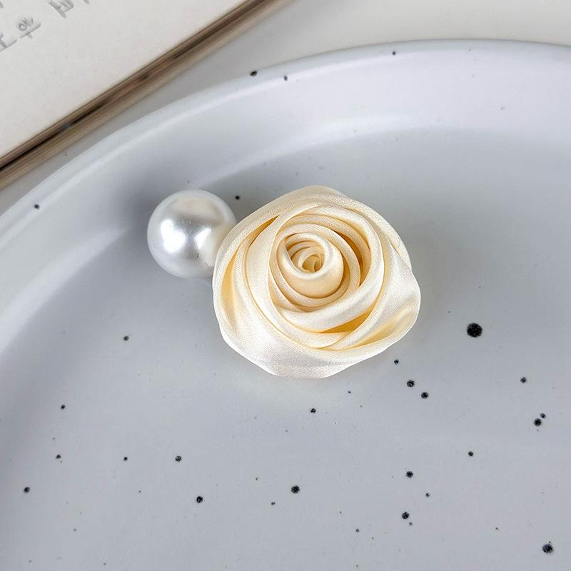 

Французская заколка с розой, женская челка с цветочным узором, заколка для волос, аксессуары для волос бежевый