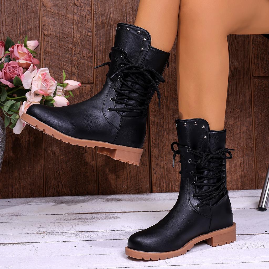 Women Ankle Boots Autumn Winter Leather Motorcycle Boots Female Chunky Heels Platform Boots Comfortable Fashion Shoes Women