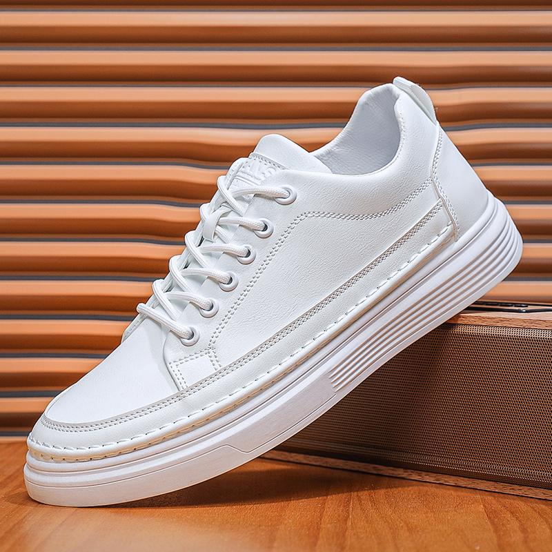 Skate Shoes Men White Flat Comfor Fashion Forward Outside Athletic Daily Walking Lace-Up Athletic Shoes Summertime Breathable Genuine Leather Shoes